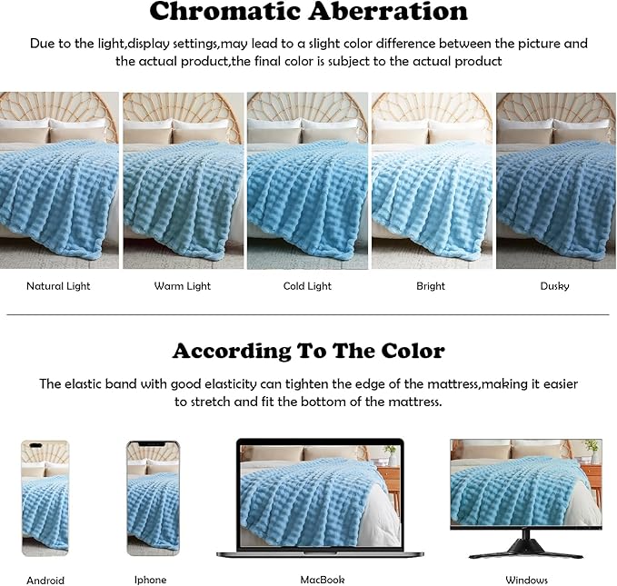 NEWCOSPLAY Faux Fur Twin Blanket Blue Bubble Blanket Thick Warm Soft for Couch Sofa Bed 550GSM (Blue, Twin(60"x80"))