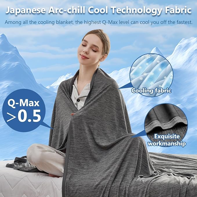 CHOSHOME Cooling Blanket Twin, Double Sided Cooling Blankets for Hot Sleepers, Arc-Chill Q-Max>0.5 Cold Blanket, Lightweight Breathable Summer Blankets for Couch, Bed, Sofa, Camping, 60" x 80", Black
