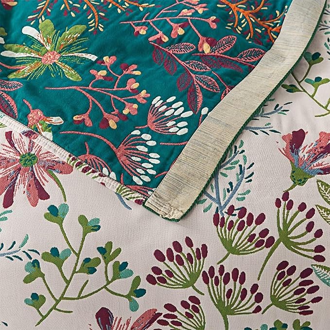 Green Grass Boho Throw Blanket for Bed, Lightweight Muslin Cotton Quilt Blanket for Thanksgiving Gift, Travel Blanket, Reversible Picnic Blanket 60" x80'' for Couch, Chair