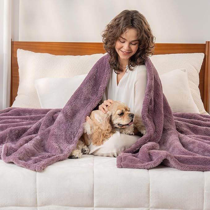 Berkshire Blanket Classic Extra-Fluffy™ Plush Blanket, Twin Size Bed Blanket, Soft Fuzzy Fluffy Long Hair Blanket for Couch Sofa Bed, Plum Smoke, 60x92 Inches