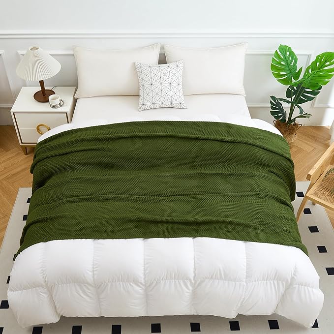 Aganear Knit Throw Blanket for Couch, Cable Knitted Throw Blanket for All Seasons, Soft Cozy Lightweight Knit Blanket for Living Room Bed Office Travel Boho Decor (50"x60", Olive Green)