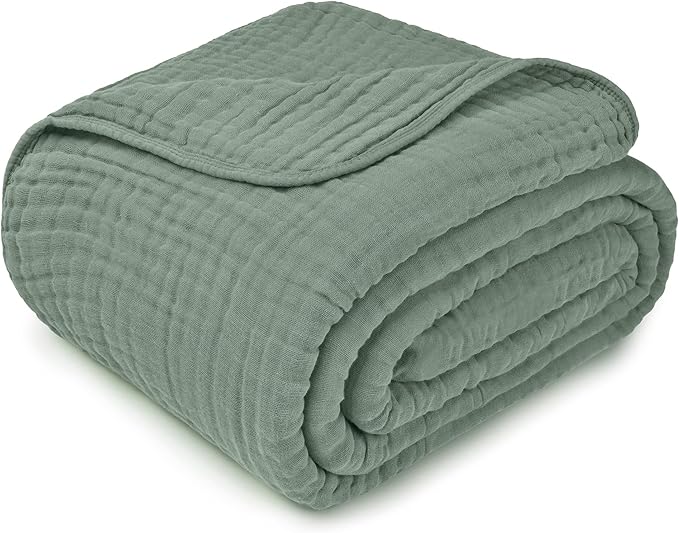 Comfy Cubs Muslin Blanket for Adults King 108" x 90" - 6 Layer Soft, Breathable & Lightweight Muslin Adult Blanket - Machine Washable & Designed in The US Bedding for All Seasons - Fern