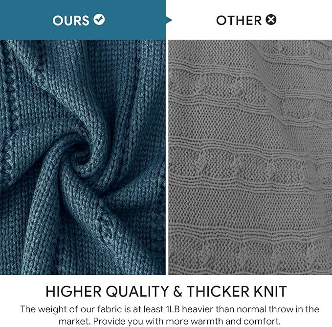 RECYCO Cable Knit Navy Blue Throw Blanket Twin Size for Couch, Super Soft Warm Cozy Decorative Knitted Throw Blanket 3.6LB for Bed, Sofa, Chair Large 60"x80"