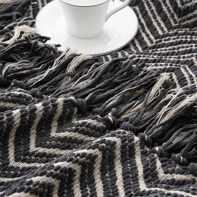 BATTILO HOME Grey Throw Blanket for Couch, Decorative Knit Grey Blanket for Bed, Super Soft Warm Grey Throws for Room Farmhouse Accent Decor, 50"x60"