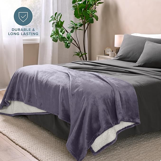 Bare Home Sherpa Fleece Blanket - Twin/Twin Extra Long - Blanket for Bed, Sofa, and Couch - Warm & Lightweight - Fluffy & Soft - Reversible (Twin/Twin XL, Dusty Purple)