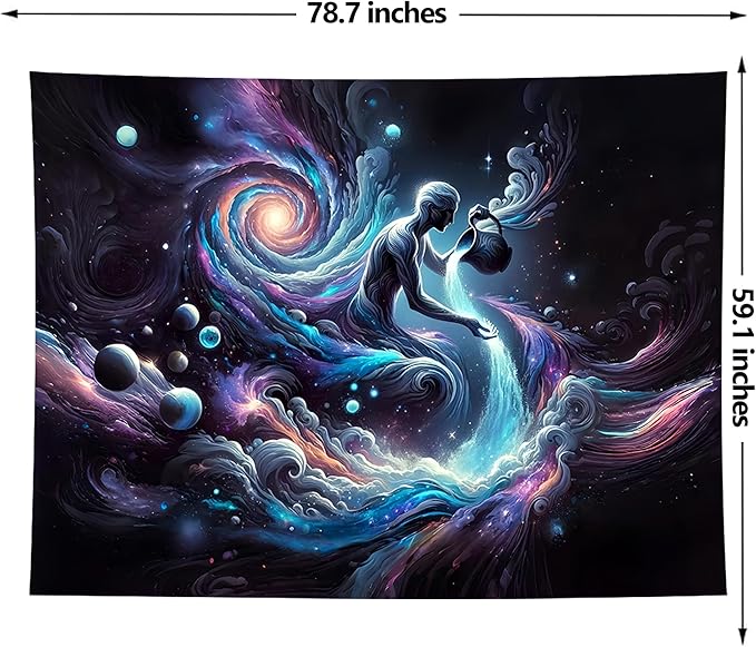 Aquarius Tapestry Wall Hanging Zodiac Sign Decoration Aesthetic for Bedroom Living Room Dormitory Suitable for Teen Boy and Girl Who Like Astrology 79x59 Inches