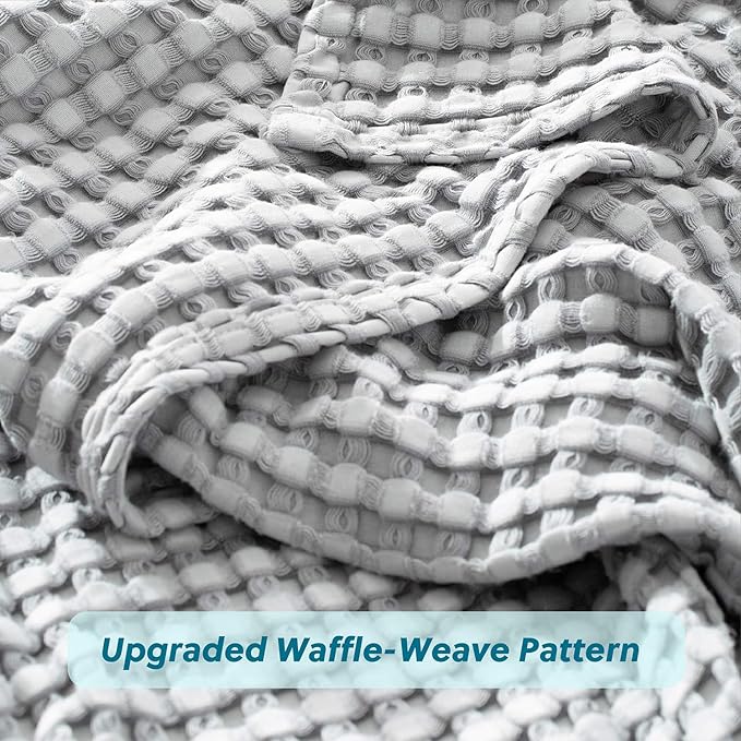 Bedsure Cooling Cotton Waffle Queen Size Blanket - Lightweight Breathable Summer Blanket of Rayon Derived from Bamboo for Hot Sleepers, Luxury Throws for Bed, Couch and Sofa, Grey, 90x90 Inches