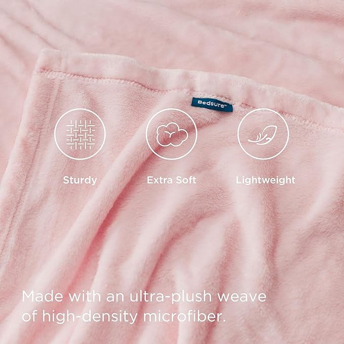 Bedsure Fleece Blanket Twin Size Pink - 300GSM Lightweight Plush Fuzzy Cozy Soft Valentines Blanket for Bed, Sofa, Couch, Travel, Camping, 60x80 inches
