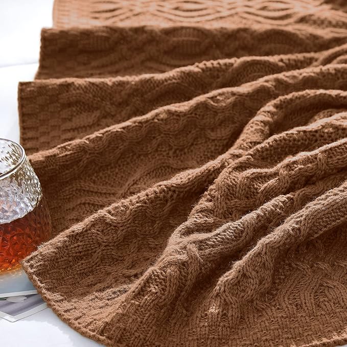 Aormenzy Brown Cable Knit Throw Blanket, Soft & Warm Knitted Blanket Throw for Couch Bed Sofa Living Room, 50 x 60 inch