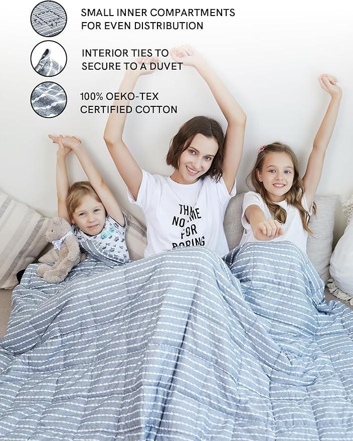 YnM Weighted Blanket,Heavy 100% Oeko-Tex Certified Cotton Material with Premium Glass Beads (Blue White, 41''x60'' 10lbs), Suit for One Person(~90lb) Use on Twin Bed