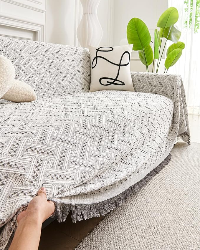 AIVIA Couch Cover Sheet Blanket, Oversized Reversible Covers for 3 Cushion Sofa, Large Furniture Decoration Slipcovers, L-Shape U-Shaped Sectional Protector for Cats Dogs Pets (Gray White 71”x118”)