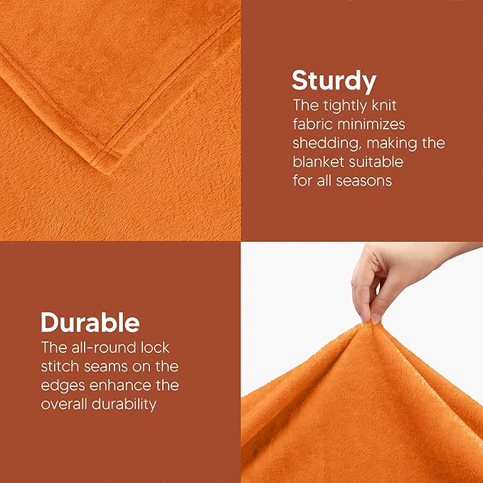 Utopia Bedding Fleece Blanket Full Size Burnt Orange 300GSM Luxury Fuzzy Soft Anti-Static Microfiber Bed Blanket (90x84 Inch)