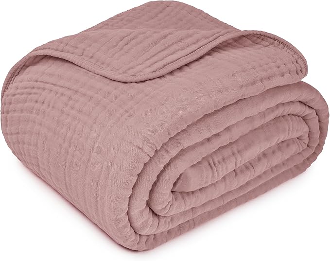 Comfy Cubs Muslin Blanket for Adults King 108" x 90" - 6 Layer Soft, Breathable & Lightweight Muslin Adult Blanket - Machine Washable & Designed in The US Bedding for All Seasons - Mauve