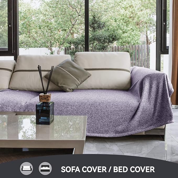 KAWAHOME Summer Sweatshirt Blanket Twin Size for Bed-Lightweight Breathable Blankets,Soft Thin Knit Jersey Blanket for Hot Sleepers,66 X 90 Inches, Heather Purple