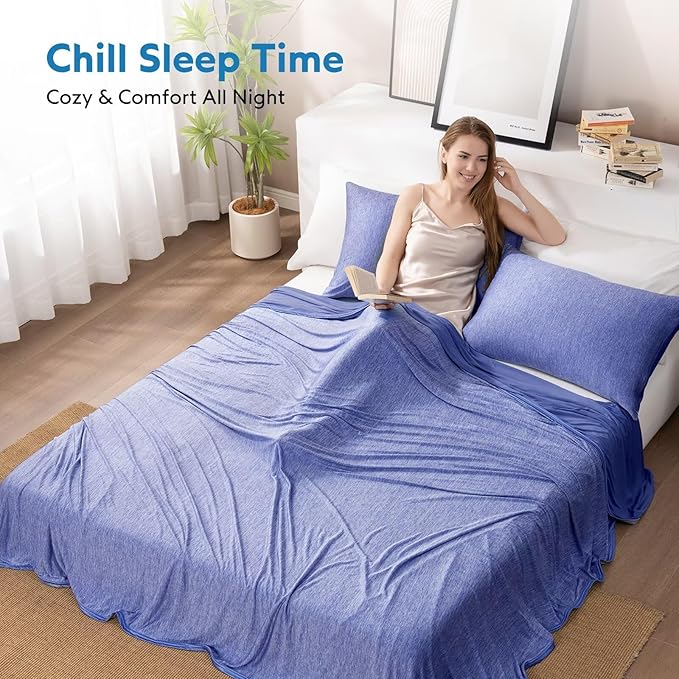 HOMFINE Cooling Blankets for Hot Sleepers - Summer Blanket Thin Lightweight Breathable Soft Double Side Enhanced Cooling for Bed Couch Sofa, Keep Cool for Night Sweats (Dark Blue, 108 x 90 inches)