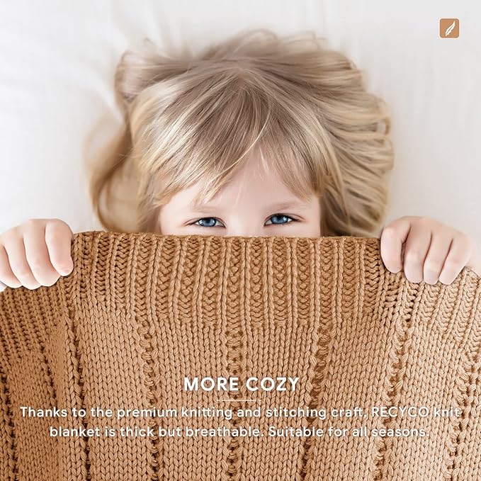 RECYCO Cable Knit Light Brown Throw Blanket Twin Size for Couch, Super Soft Warm Cozy Decorative Knitted Throw Blanket 3.6LB for Bed, Sofa, Chair Large 60"x80"