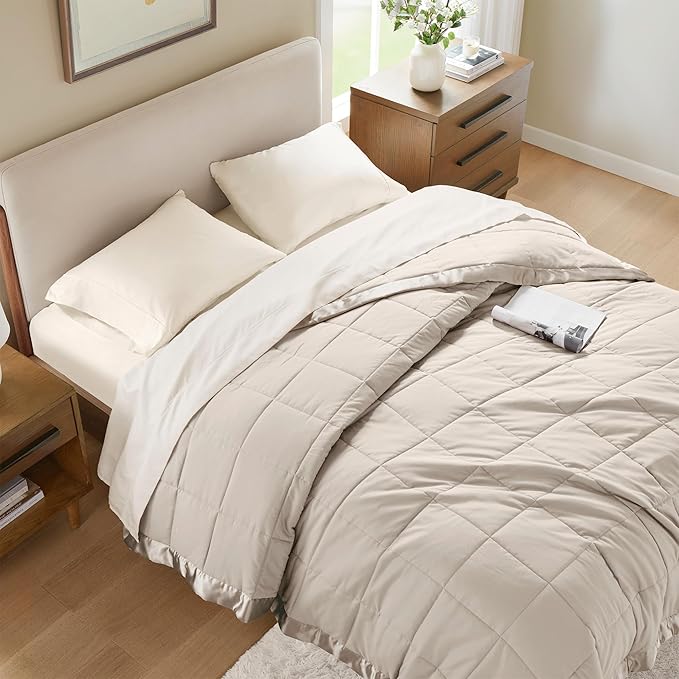 Madison Park Windom Down Alternative Blanket, Premium 3M Scotchgard Moisture Wicking Treatment, Lightweight and Soft Bed Cover For All Season, Satin Trim, Grey Full/Queen