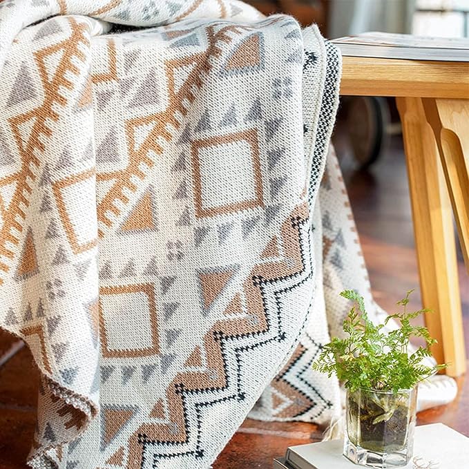 Brown Throw Blankets, Knitted Tassel Vintage Tan Throw Blanket, Soft Lightweight Boho Throw Blanket for Sofa Couch Bed and Living Room- All Seasons (50x85 Inch)