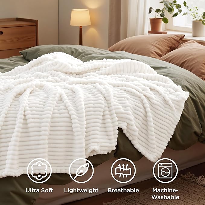 Bedsure White Throw Blanket for Couch - GentleSoft Cozy Soft Blankets for Women, Cute Small Fleece Throws for Girls, House Bedroom Decor Aesthetic Gift for Women, Off White, 50x70 Inches