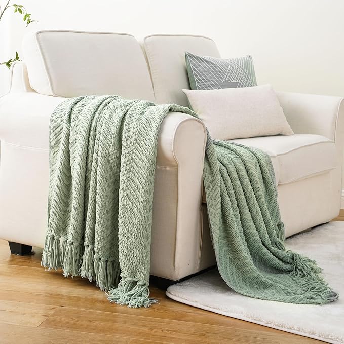 BATTILO HOME Sage Green Throw Blanket for Couch, Knit Sage Throw Blanket Versatile for Couch, Super Soft Warm Spring Blanket for Bed Sofa, 50"x60"