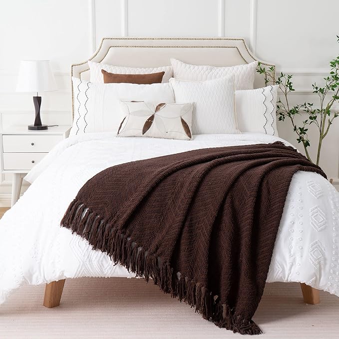BATTILO HOME Dark Brown Throw Blanket for Couch, Super Soft Cozy Warm Chocolate Throw for Twin Bed, Living Room Chair Bed Sofa Home Decor, 60" x 80"