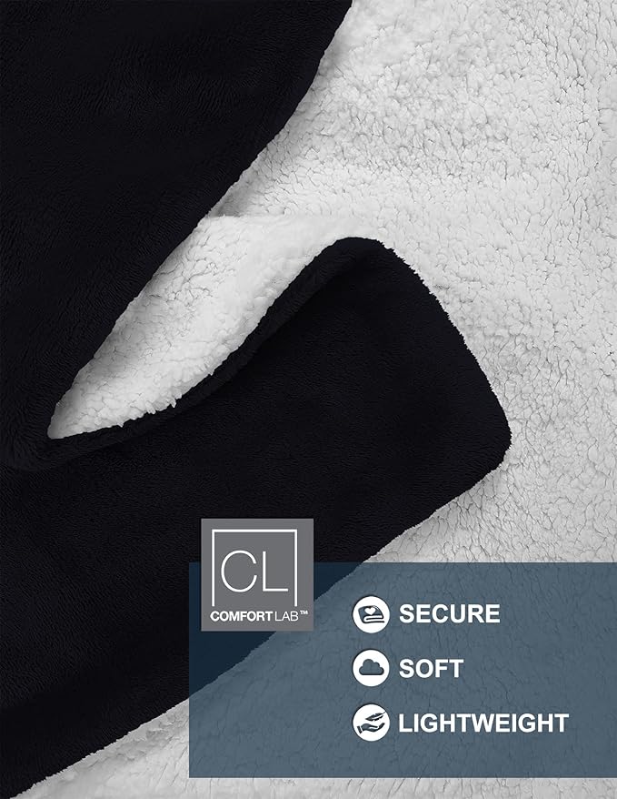 Comfort Lab Reversible Flannel Sherpa Blanket - Elegant Fluffy Bed Blankets for Bedroom and Home Decor - Anti Pilling Non Shedding Cozy & Warm Fleece Cover - King/California King (108" x 90") - Navy