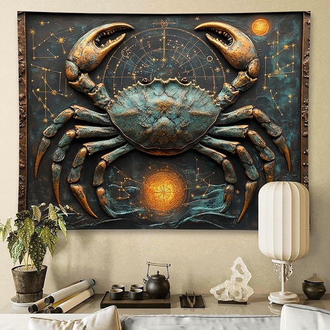 Liuzhouzai Vintage Zodiac Cancer Tapestry Wall Hanging Astrology Home Decoration Aesthetics Suitable for Bedroom Living Room Dormitory Office Wall Decor 100x70 Inches