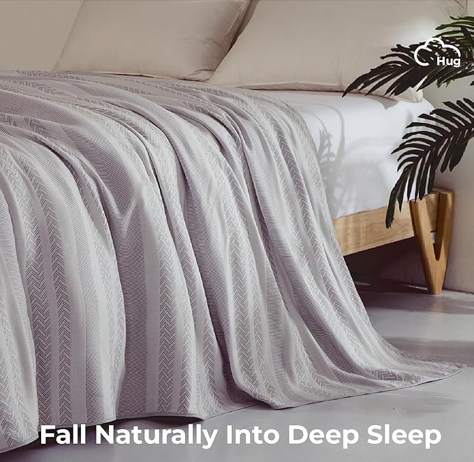 King Size Blanket for Bed-50% Rayon Derived from Bamboo & 50% Cotton Breathable Cooling Blanket for Hot Sleepers,Lightweight and Soft for Summer,Light Grey,104x90 inches