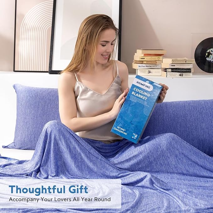 HOMFINE Cooling Blankets for Hot Sleepers - Summer Blanket Thin Lightweight Breathable Soft Double Side Enhanced Cooling for Bed Couch Sofa, Keep Cool for Night Sweats (Dark Blue, 108 x 90 inches)