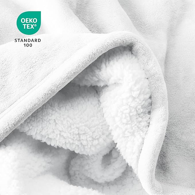 Bare Home Sherpa Fleece Blanket - King Size - Blanket for Bed, Sofa, and Couch - Warm & Lightweight - Fluffy & Soft - Reversible (King, White)