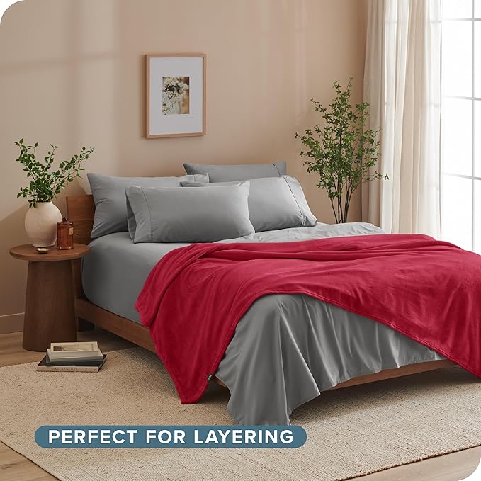 Bare Home Fleece Blanket - King - Red - Lightweight Throw for Bed, Sofa, Couch, Movie Night, Camping, and Travel - Microplush - Ultra Soft Warm Blanket (King, Red)