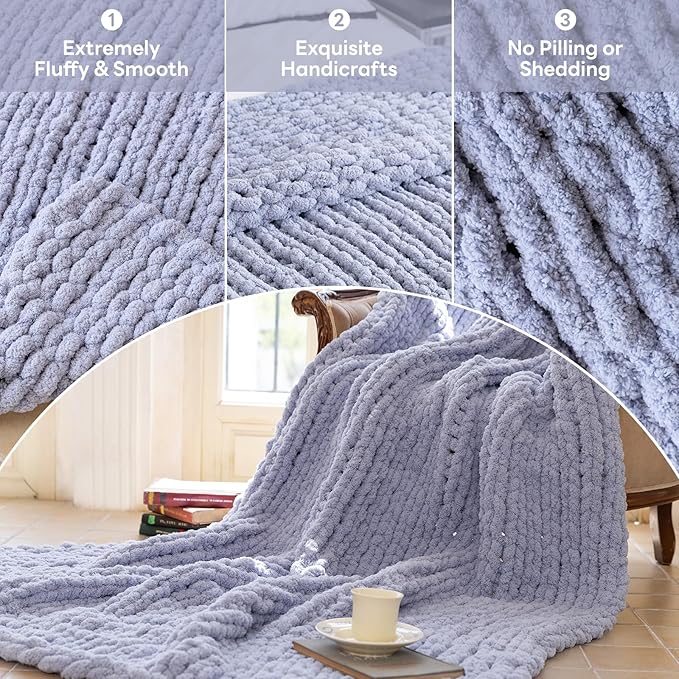 Chunky Knit Blanket - Luxury Soft Cozy Queen Size(50 * 60) Throw Blanket,100% Woven Blanket Rope Knot Throw Blanket for Couch, Sofa, Home Decor, Gift - Machine Washable(Grey)