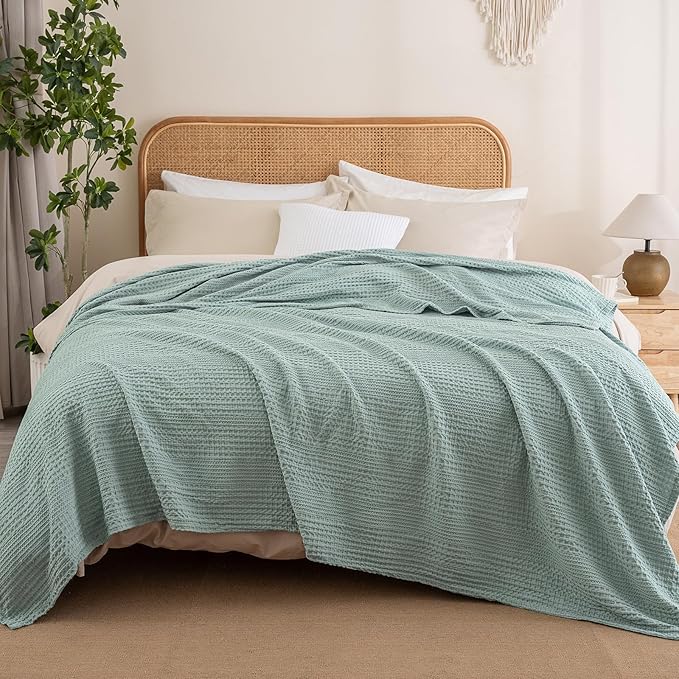 PHF Lightweight Waffle Weave Blanket Queen Size, Breathable & Ultra Soft, 90"x 90" Soft & Cozy Thin Blanket, Perfect for Summer & Hot Sleepers, Bed, Home Decor - Aqua Gray