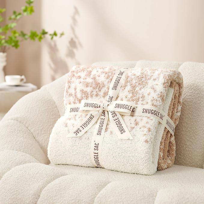 Snuggle Sac Beige Throw Blanket for Couch, Reversible Super Soft Warm Blankets Cozy Knit Blanket Fuzzy Plush Lightweight Throws for Sofa, Bed, Picnic, Ombre Beige, 50 x 60 inches