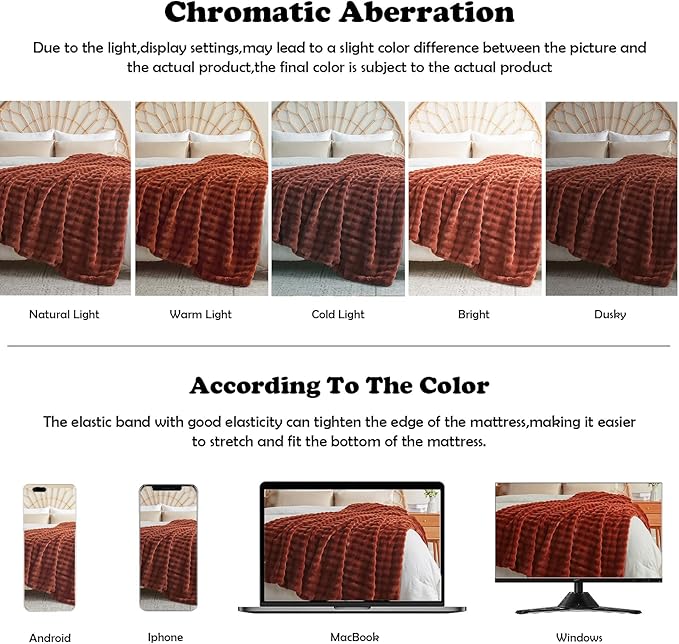 NEWCOSPLAY Faux Fur Twin Blanket Burnt Orange Bubble Blanket Thick Warm Soft for Couch Sofa Bed 550GSM (Burnt Orange, Twin(60"x80"))