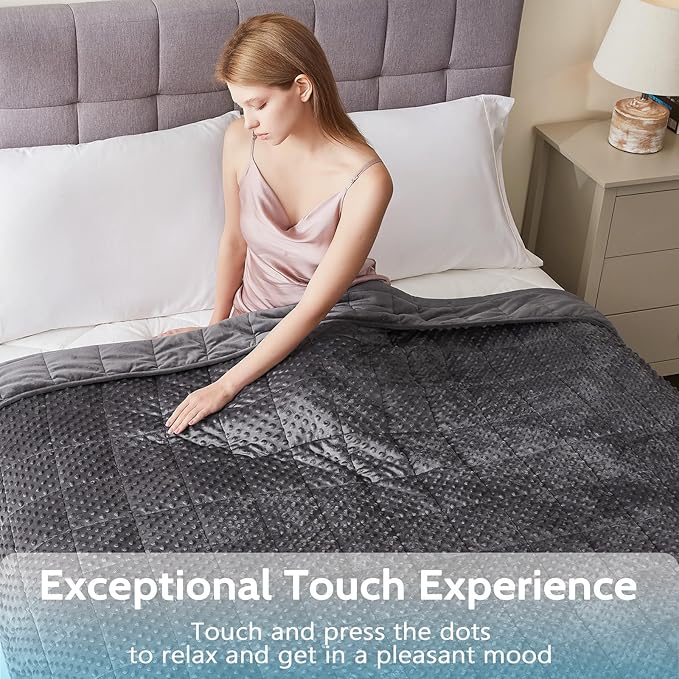 L'AGRATY Weighted Blanket for Adult - 48"x72" 20lbs Minky Dots Heavy Blanket with Glass Beads: Soft Breathable for All-Season Summer Fall Winter Thick Comfort for Sleeping