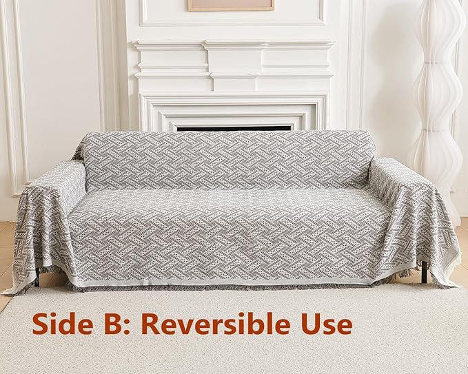 AIVIA Loveseat Cover Sheet Blanket, Reversible Anti Slip Cushion Covers for 2 Seater Couches with Armrest, Love-Seat Furniture Decor Slipcovers Protector for Dogs Cats Pets (Gray White 71"x102")