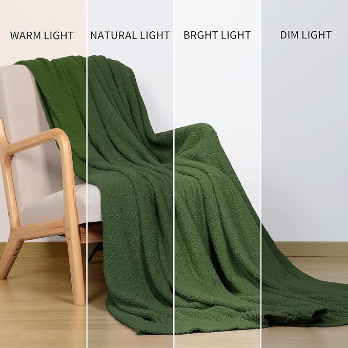 JOOJA Dark Green Blanket Warm Queen Size Fuzzy Knitted Blanket, Oversized Luxury Bed Blankets, Soft Queen Blanket for Bed, Lightweight Plush Blanket Queen Size for Cozy Nights (Dark Green, 90x90)