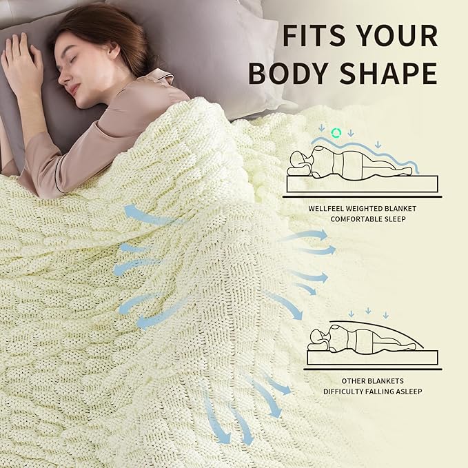 Knitted Weighted Blanket for Adult, No Beads Heavy Blanket 60” x 80'' 10lbs, Breathable Chunky Knit Blanket, Cooling Weighted Blanket for Hot Sleepers, Christmas Home Decor (Cream White)