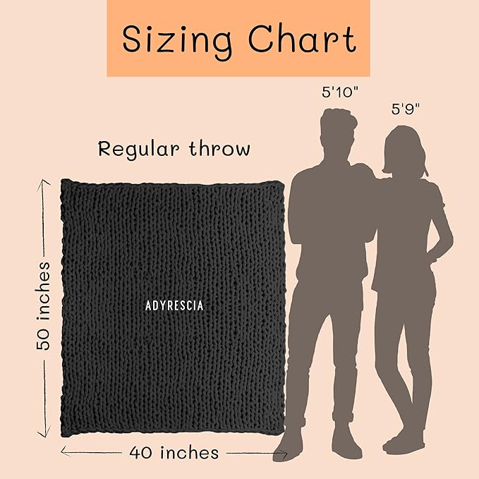 Adyrescia Chunky Knit Blanket Throw | 100% Hand Knit with Jumbo Chenille Yarn (40"x50", Raven Black)