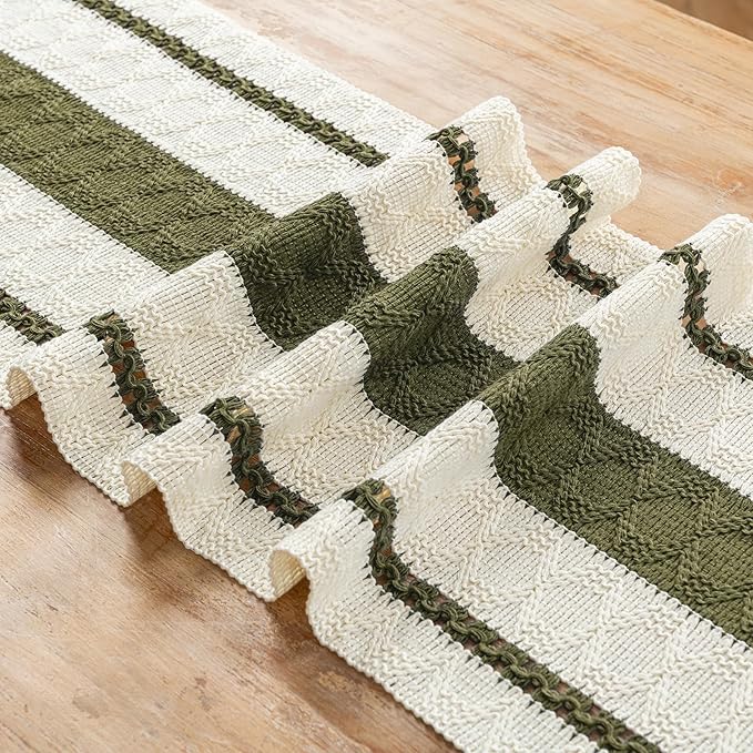 Fancy Homi Olive Green Table Runner 90 Inches Long Boho Macrame Table Runner for Home Decor, Farmhouse Table Runners with Tassels for Party Bohemian Rustic Bridal Shower Dining Decor 12x90 Inches