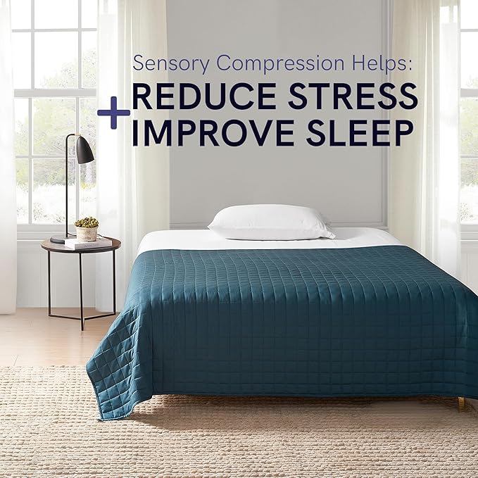 YnM Exclusive Weighted Blanket, Soothing Cotton, Smallest Compartments, Bed Blanket for One Person of 190lbs, Ideal for Queen/King Bed (60x80 Inches, 20 Pounds, Peacock/Grey Reversible)