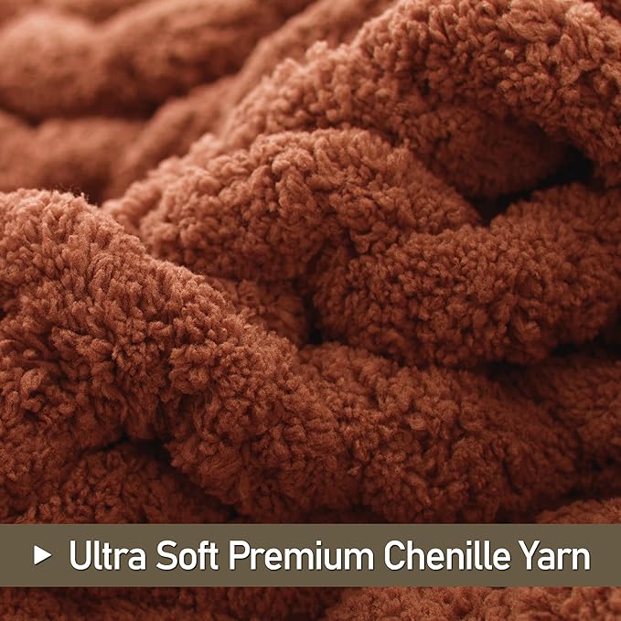 Chunky Knit Throw Blanket 50"X 60", 100% Handmade with Soft Chenille Yarn, 4.4lbs Thick Cable Knitted Blankets, Large Rope Knot Crochet Throws for Couch Sofa Bed Home Decor, Rust
