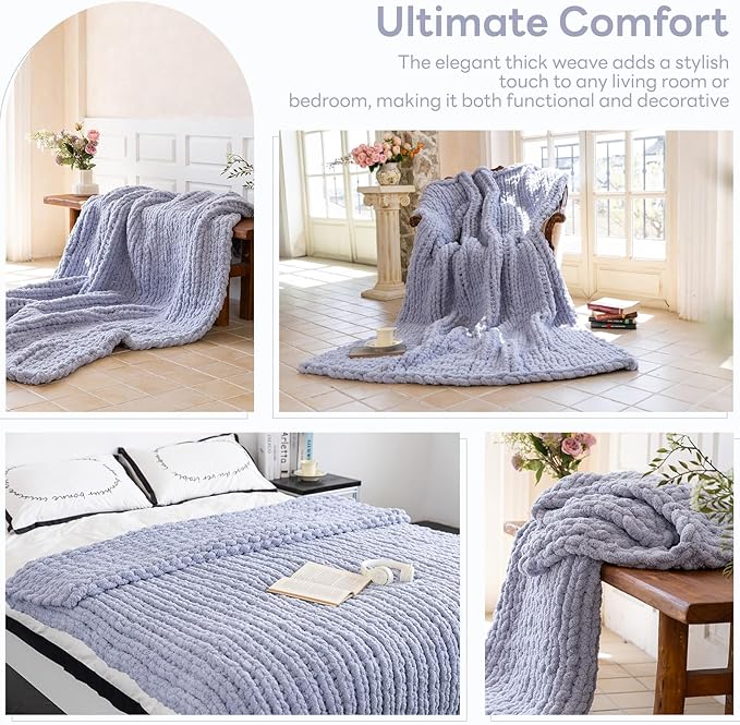 Chunky Knit Blanket - Luxury Soft Cozy King Size(60 * 80) Throw Blanket,100% Woven Blanket Rope Knot Throw Blanket for Couch, Sofa, Home Decor, Gift - Machine Washable(Grey)