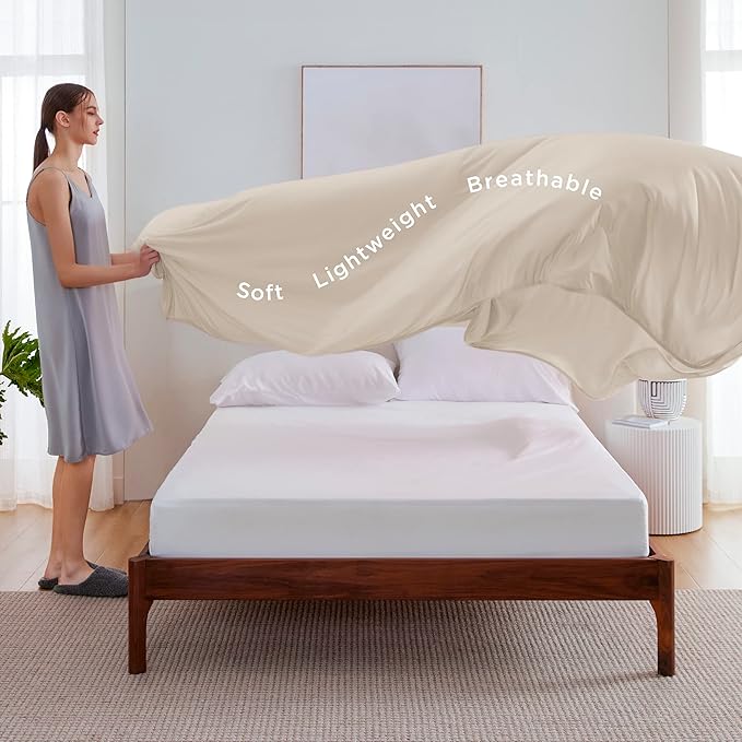 Bedsure Beige Cooling Blanket for Hot Sleepers - Summer Cold Throw Blanket for Bed, Arc-Chill Lightweight Summer Bedding, Cool Thin Ice Cold Cooled Throws with Rayon Derived from Bamboo, 50x70