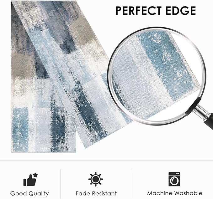Emvency Farmhouse Table Runner, Vintage Blue and Grey Abstract Art Painting for Kitchen Coffee Table Family Dinners Holiday Parties Wedding Events Decor(13x72 inch)