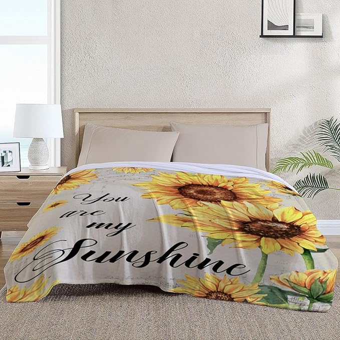 Neatee Living Sunflower Throw Blanket Queen Size Spring Summer Floral Blanket for Bed Couch Soft Cozy Fuzzy Plush Fleece Blankets Large Big Decorative Yellow Flower Decor Blanket 90x90