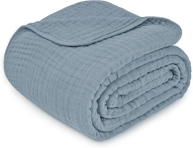 Comfy Cubs Muslin Blanket for Adults Twin 90" x 66" - 6 Layer Soft, Breathable & Lightweight Muslin Adult Blanket - Machine Washable & Designed in The US Bedding for All Seasons - Pacific Blue