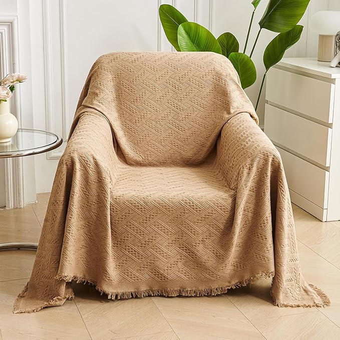AIVIA Armless Loveseat Cover Sheet Blanket, Reversible Anti Slip Throw Cushion for 2 Seater Arm Less Couches, Recliner Sofa Furniture Decor Slipcovers Protector for Dogs Cats Pets (71”x91” Khaki)