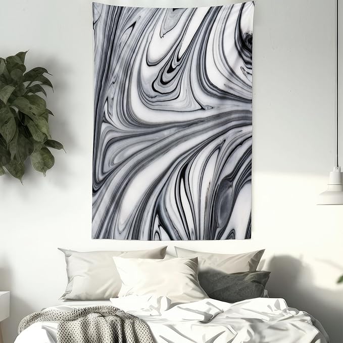 Ambesonne Abstract Tapestry, Mix of White and Black Hallucinatory and Surreal Liquid Marble Graphic Art, Wall Hanging for Bedroom Living Room Dorm Decor, 60" X 80", Grey